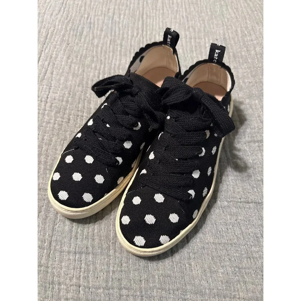 Kate Spade Sneaker Abbie Lace Up Black White Polka Dot Low Top Chic Size 6.5